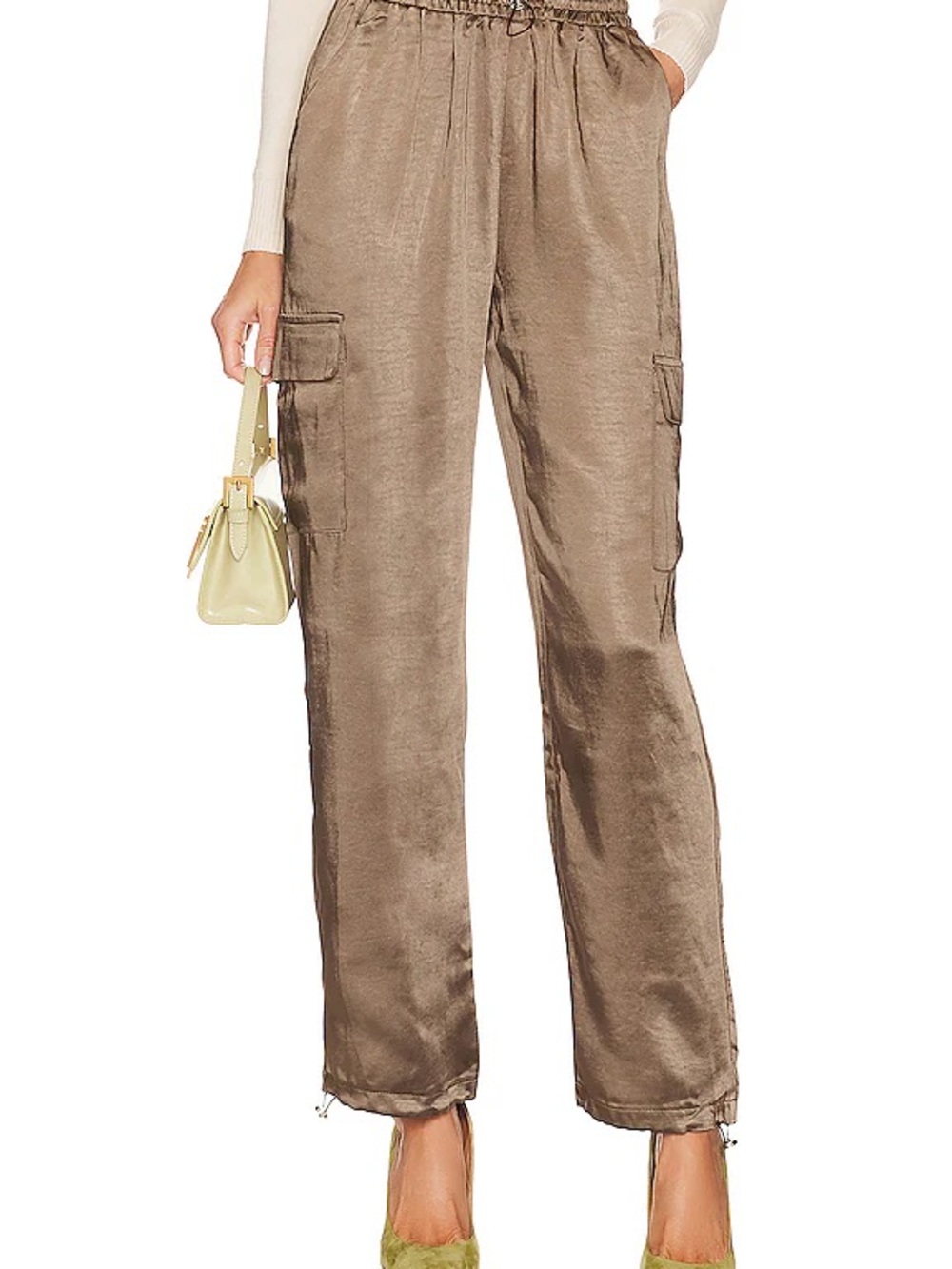Super down satin pants olive green